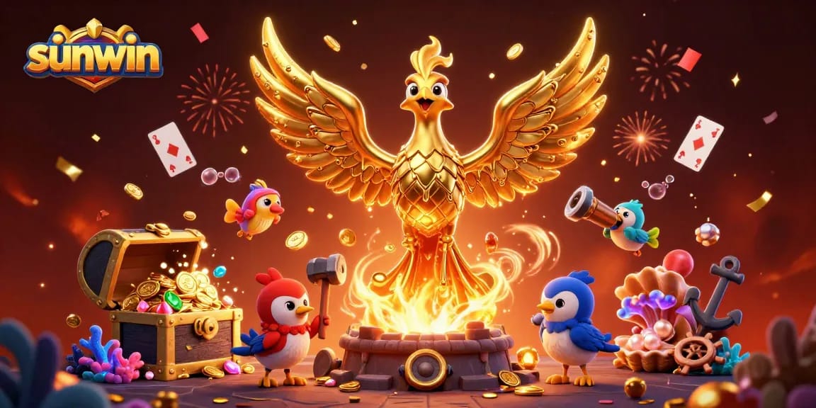 Win big at sunwin with a dazzling golden phoenix and treasure-filled casino scene illustrating jackpot excitement.