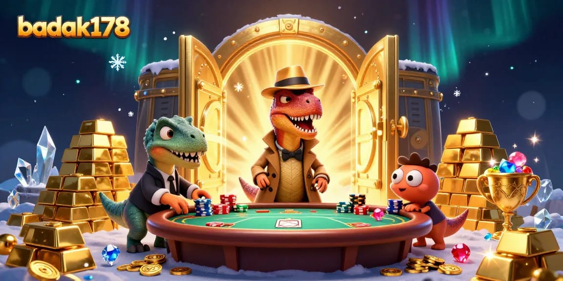 Play at the table with badak178’s adventurous velociraptor in a vibrant casino scene.