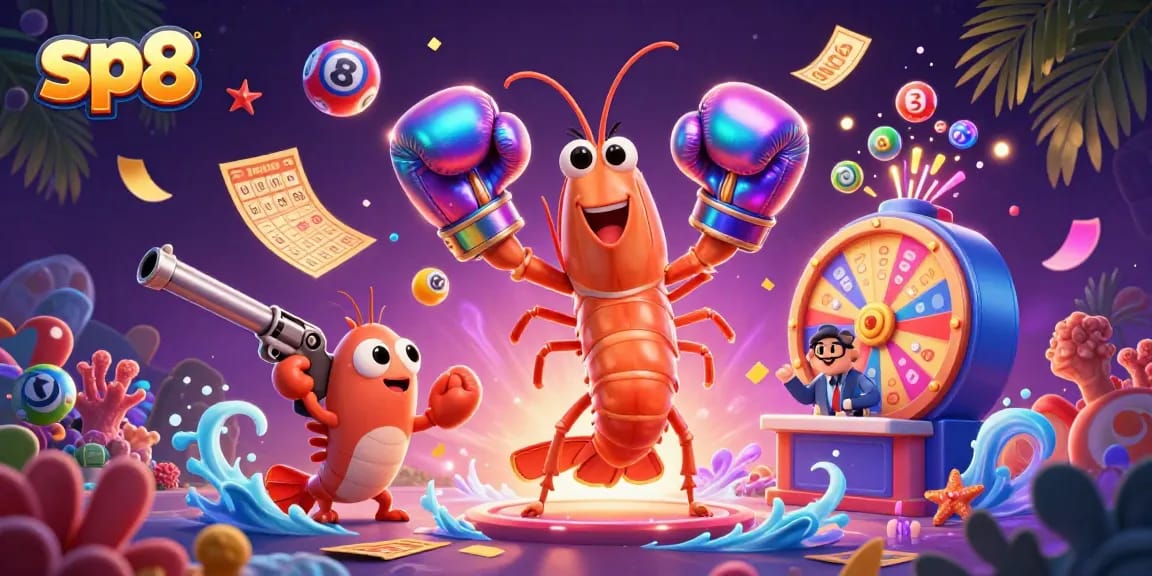 Engage in thrilling sp8 gaming with vibrant lottery elements and cartoon sea characters.