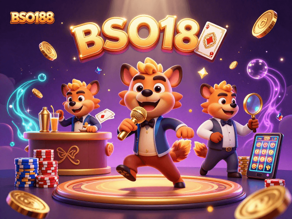 Enjoy thrilling games with BSO188 at a lively casino hosted by humorous hyenas.