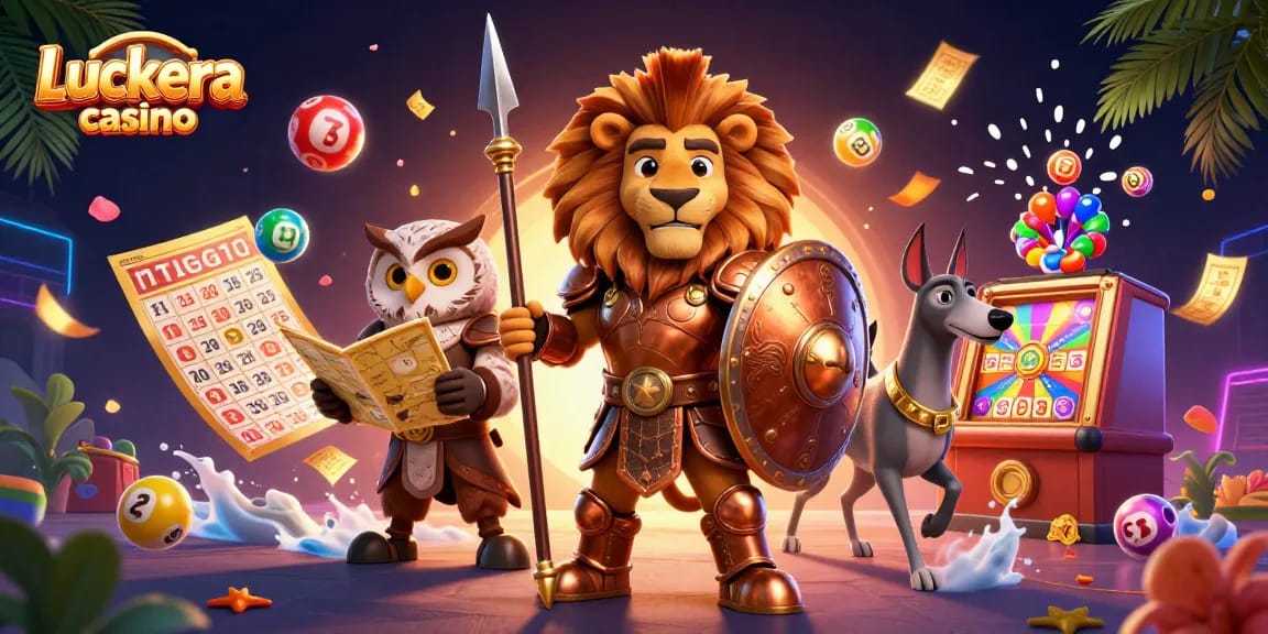 Experience Luckera casino with vibrant lottery elements and engaging game characters in a dynamic scene.