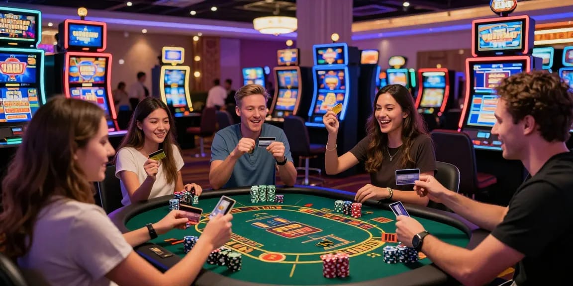 Players enjoying their time at vibrant casinos that accept credit cards, surrounded by modern gaming technology and excitement.