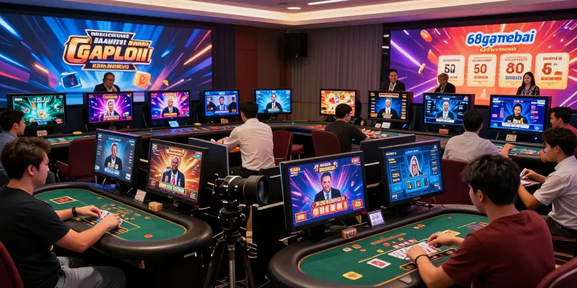 Players engaging with 68gamebai online casino games in a vibrant digital atmosphere.
