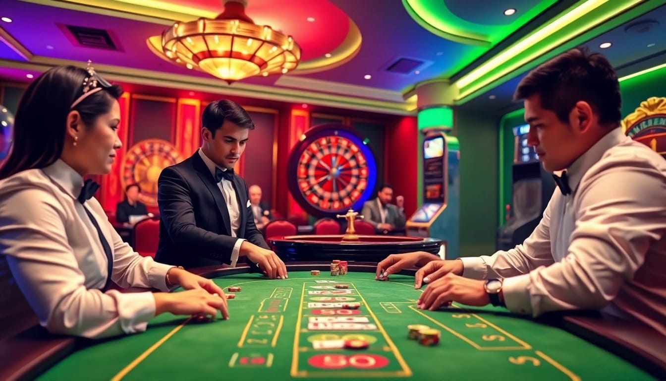 Players enjoying a thrilling game at the qh88 casino table, showcasing excitement and high stakes.