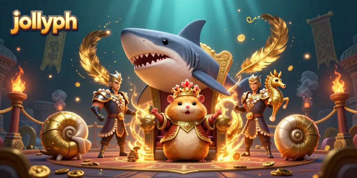Experience thrilling gameplay with jollyph through a vibrant and detailed casino-themed illustration featuring a golden hamster king.