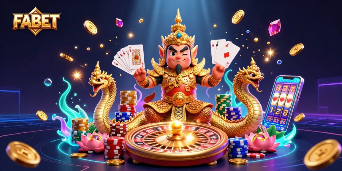 Win big at FABET with exciting 3D illustrations of casino games and vibrant action.