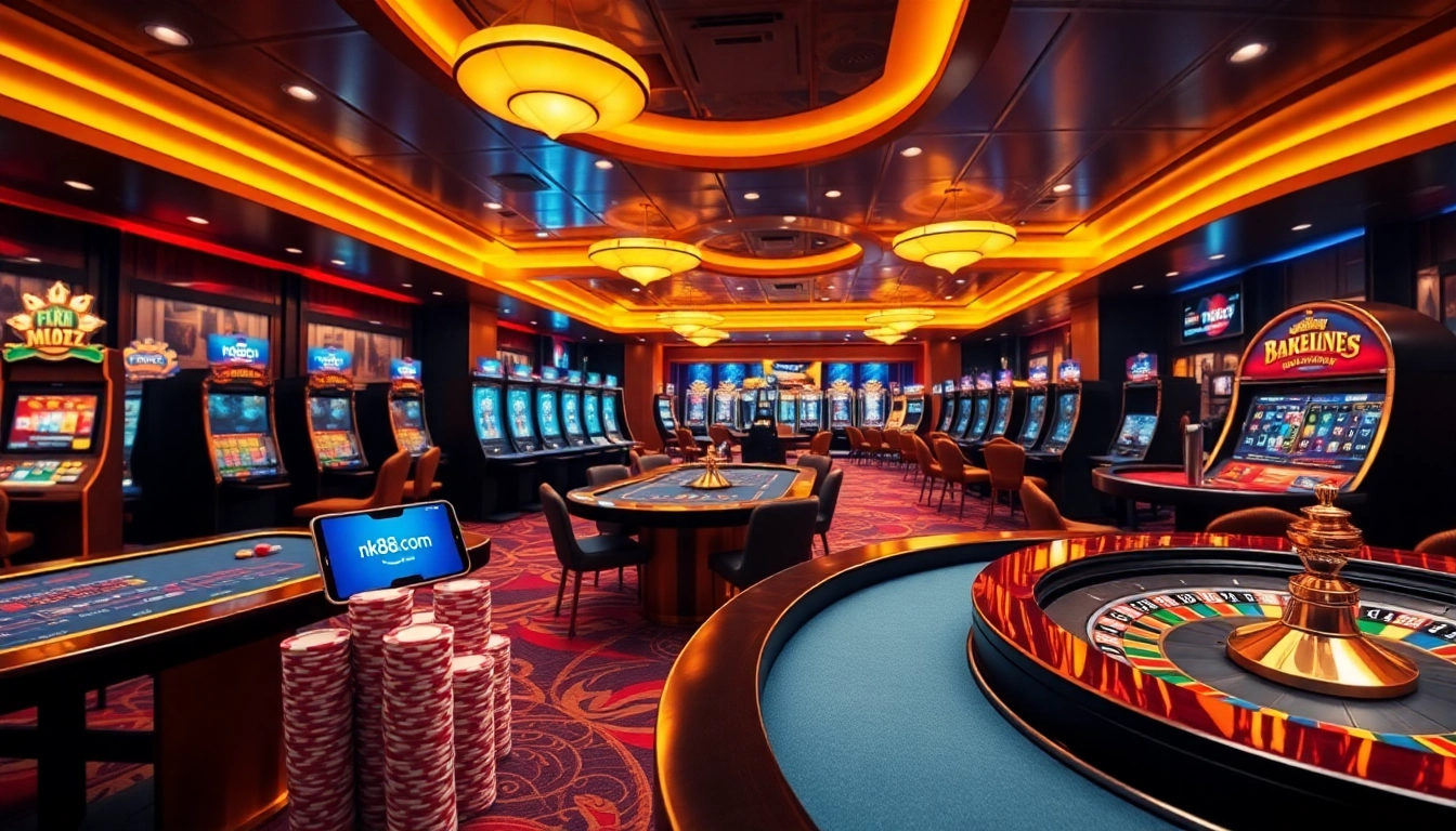 Players engaging with vibrant games at nk88.com, showcasing a luxurious online casino experience.
