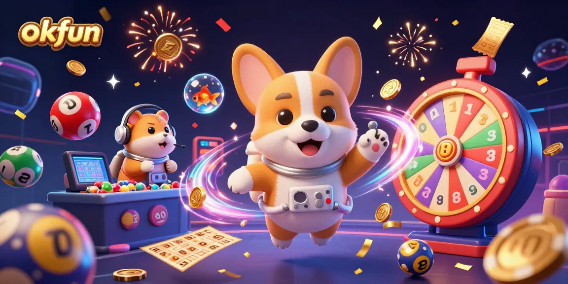 okfun showcases a vibrant 3D cartoon casino scene with playful characters and dynamic gaming elements.