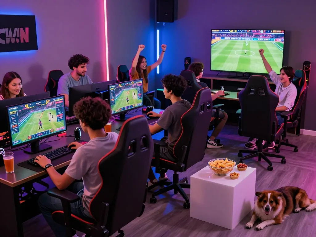 CWIN online gaming scene with friends enjoying interactive betting experience in a lively game room.