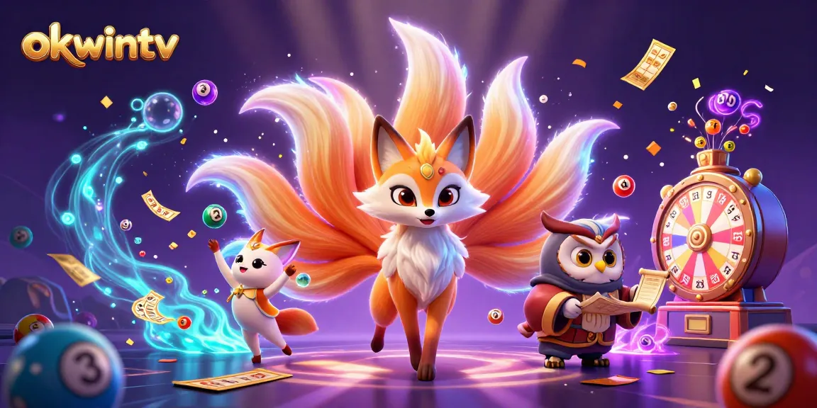 Experience the dynamic world of okwintv, showcasing a vibrant 3D illustration of gaming excitement, with sports and lottery elements.