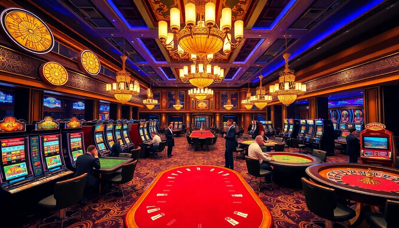 Thabet College gaming enthusiasts enjoying poker and slot machines in a luxurious casino setting.