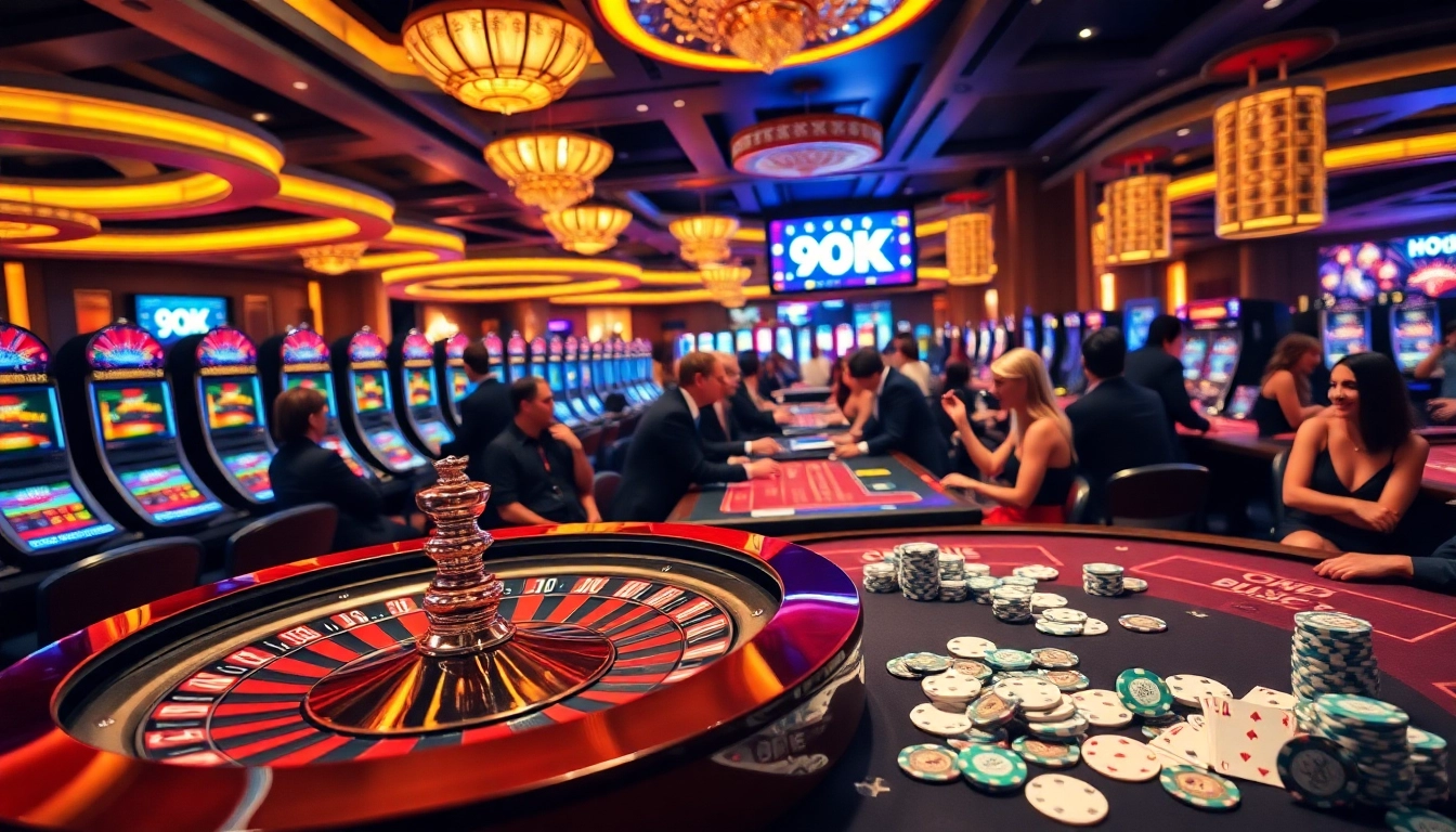 Players enjoying exciting casino games at 99 OK, featuring roulette and vibrant slot machines.