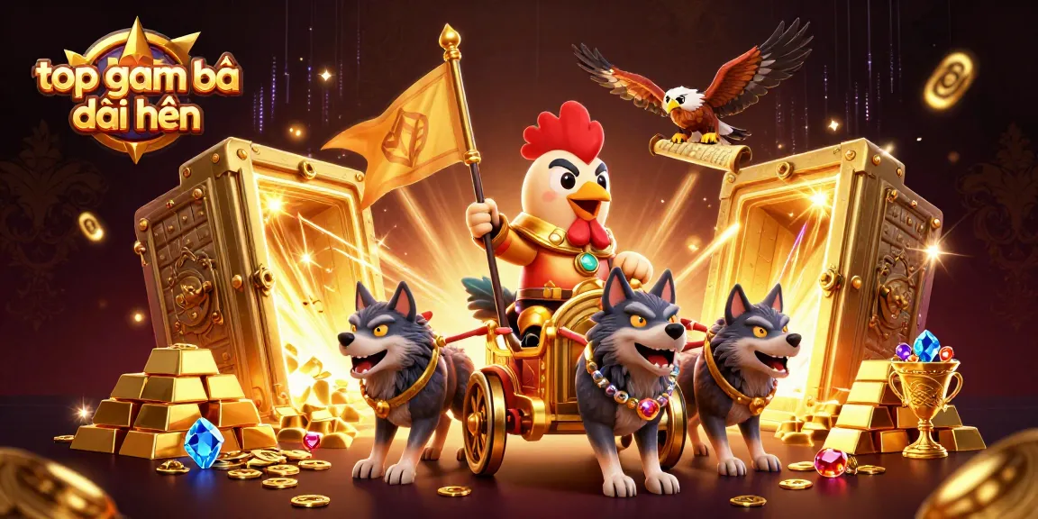 Top game bài đổi thưởng in a vibrant 3D scene with golden chariot and treasures.