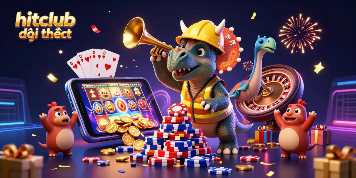 Engage in hitclub đổi thưởng excitement with vivid gaming illustrations of characters celebrating wins in a casino.