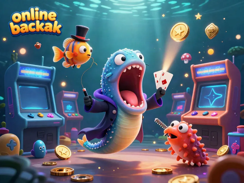 Experience online blackjack magic with our colorful 3D underwater casino illustration featuring unique characters.