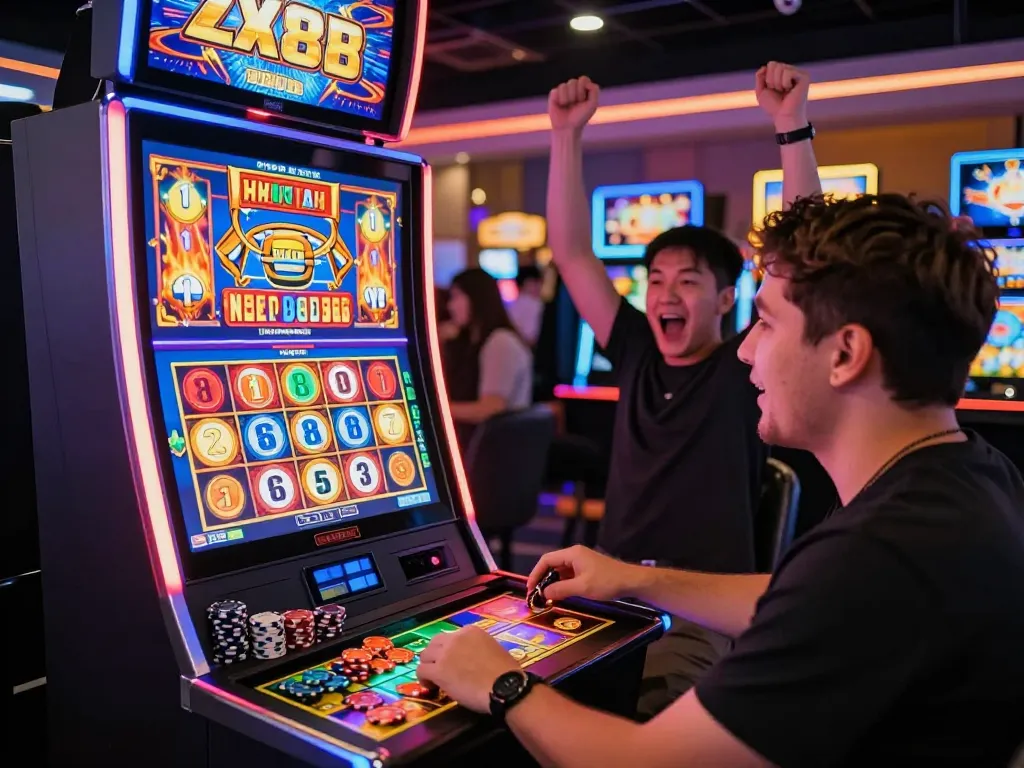 Experience the thrill of ZX88 nổ hũ with vibrant gaming atmosphere and celebratory excitement.