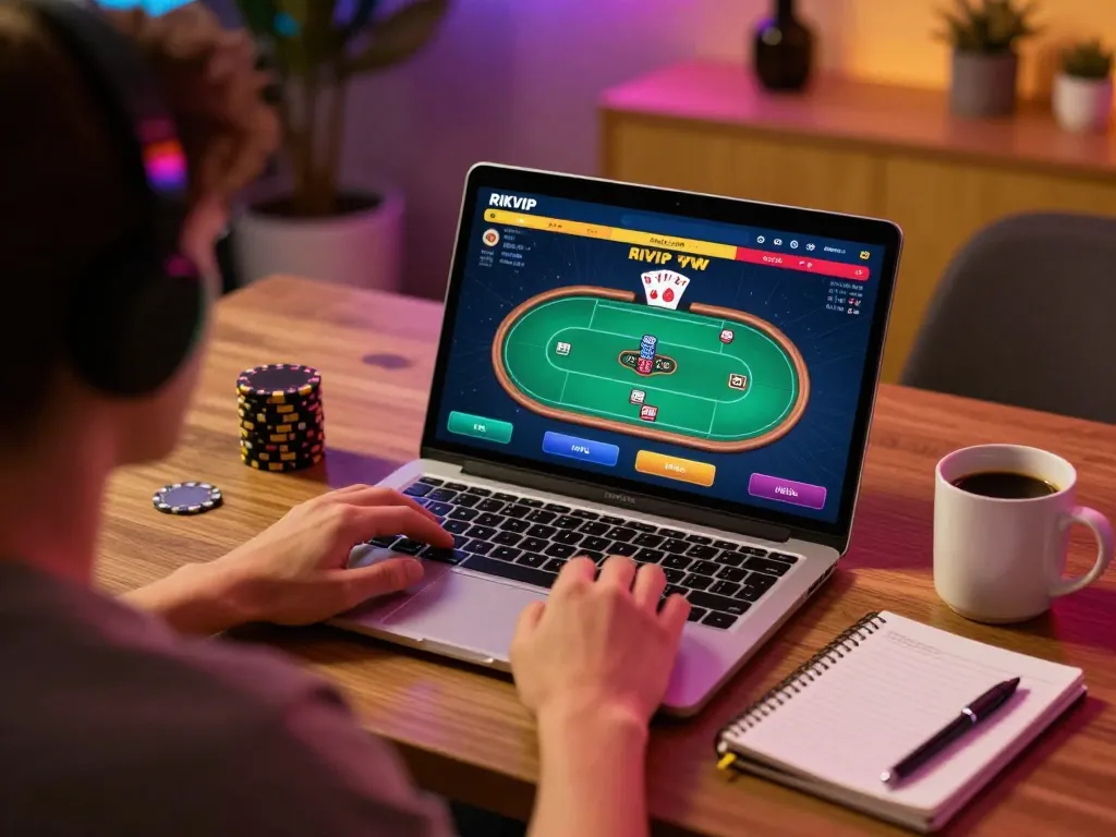 Engaging gameplay on RIKVIP online casino interface showcasing poker action and strategy notes
