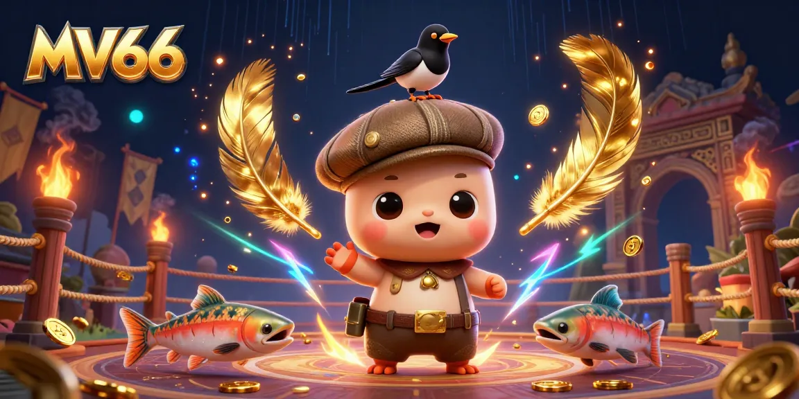 Experience the thrill of MV66 with playful characters and dynamic casino elements in a vibrant scene.