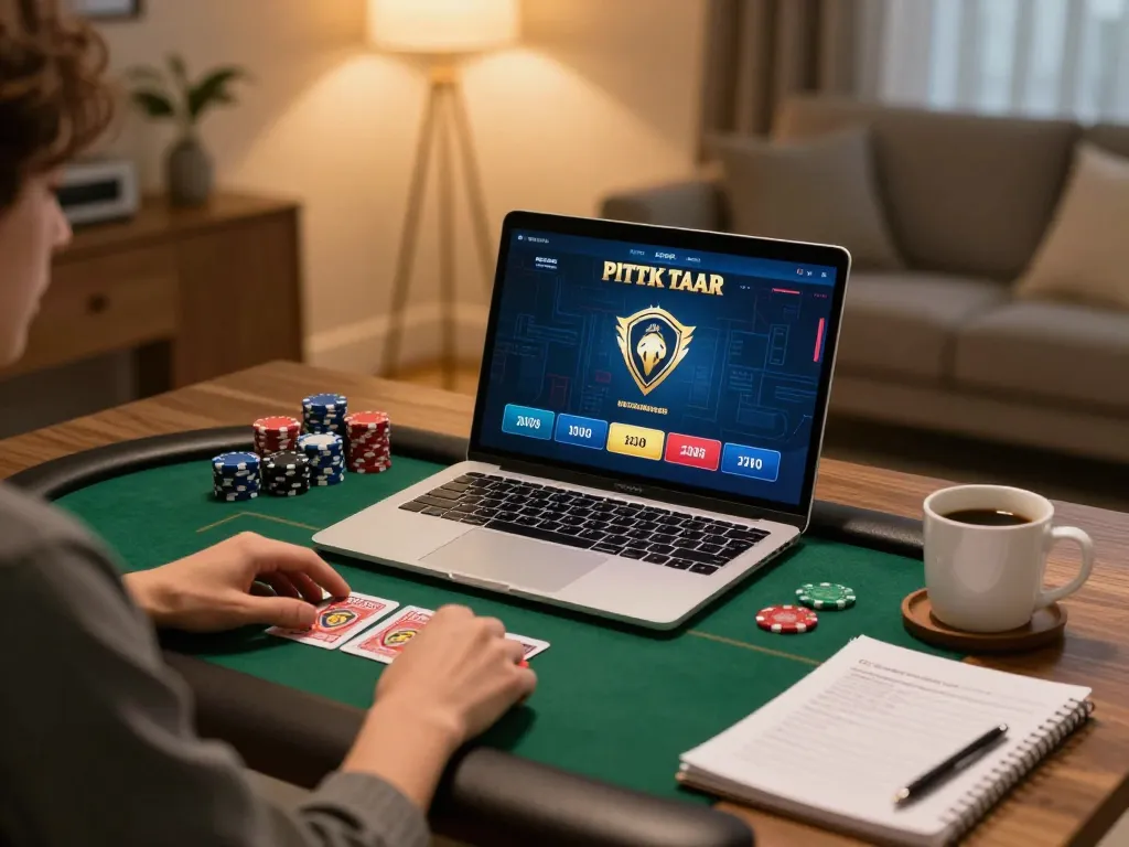 Gamblers enjoy online poker action at home with m88zo laptop interface and cozy atmosphere.