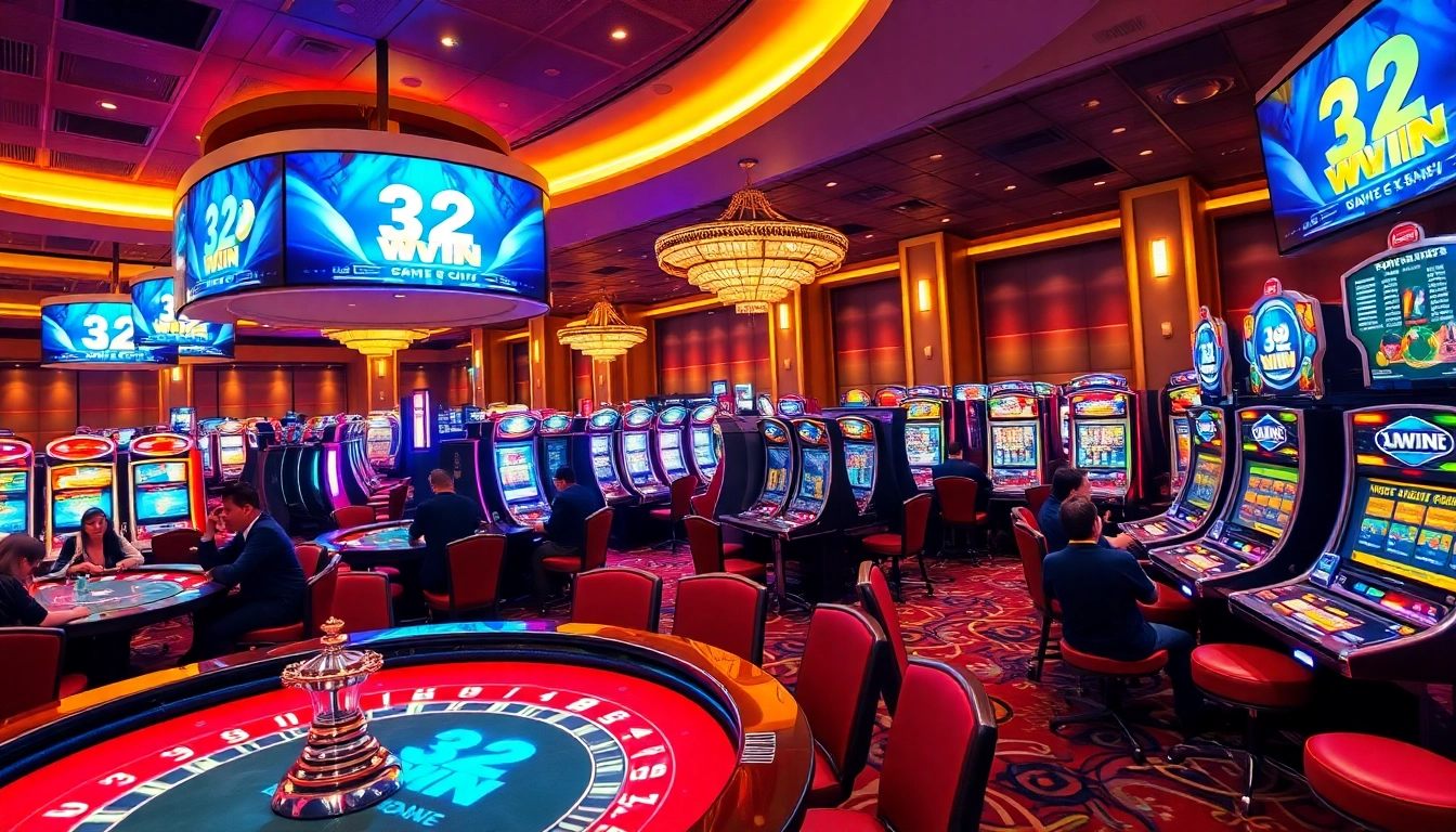 Players celebrating wins at a vibrant casino featuring elements of 32 WIN gaming.