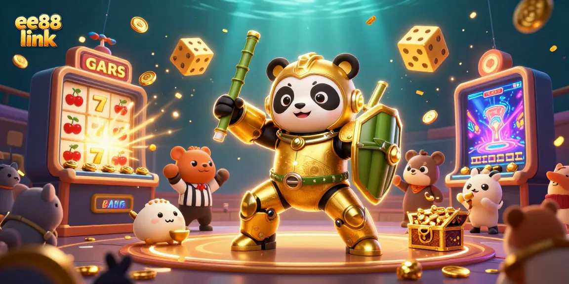 Experience excitement and fun with the ee88 link in this vibrant 3D casino illustration.