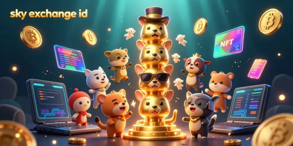 Engage with sky exchange id through vibrant gaming elements in a dazzling 3D illustration.