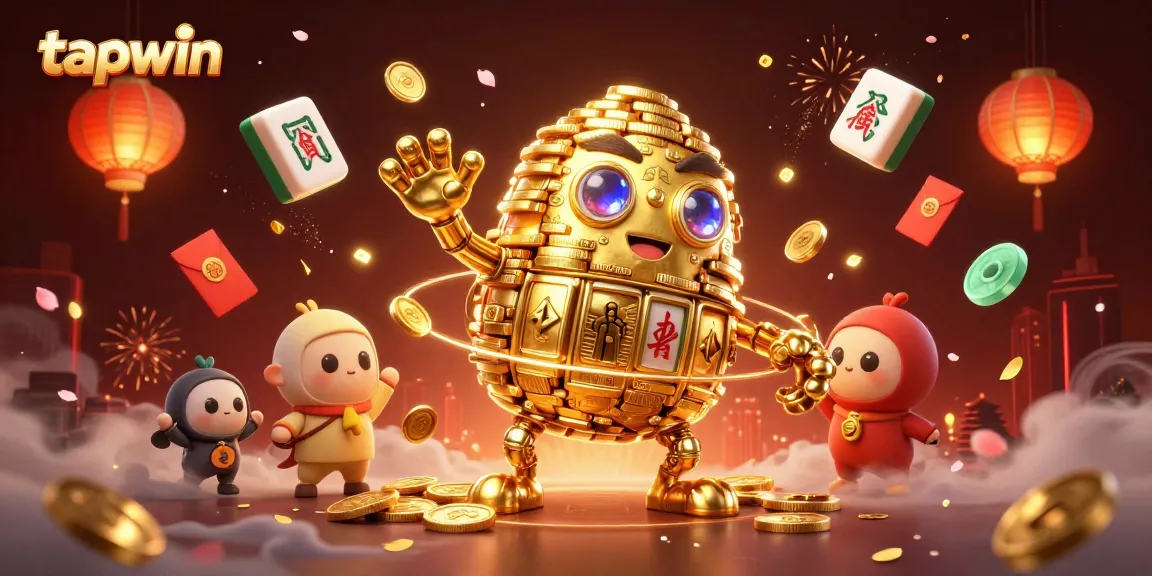 Experience the thrill of winning with tapwin's dynamic golden golem and gambling elements in a vibrant casino scene.
