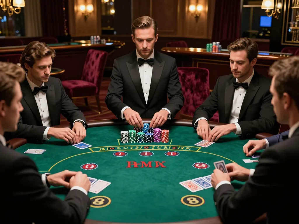 Players engaging in a high-stakes blackjack game at a luxury casino, showcasing vipwin's strategic atmosphere.