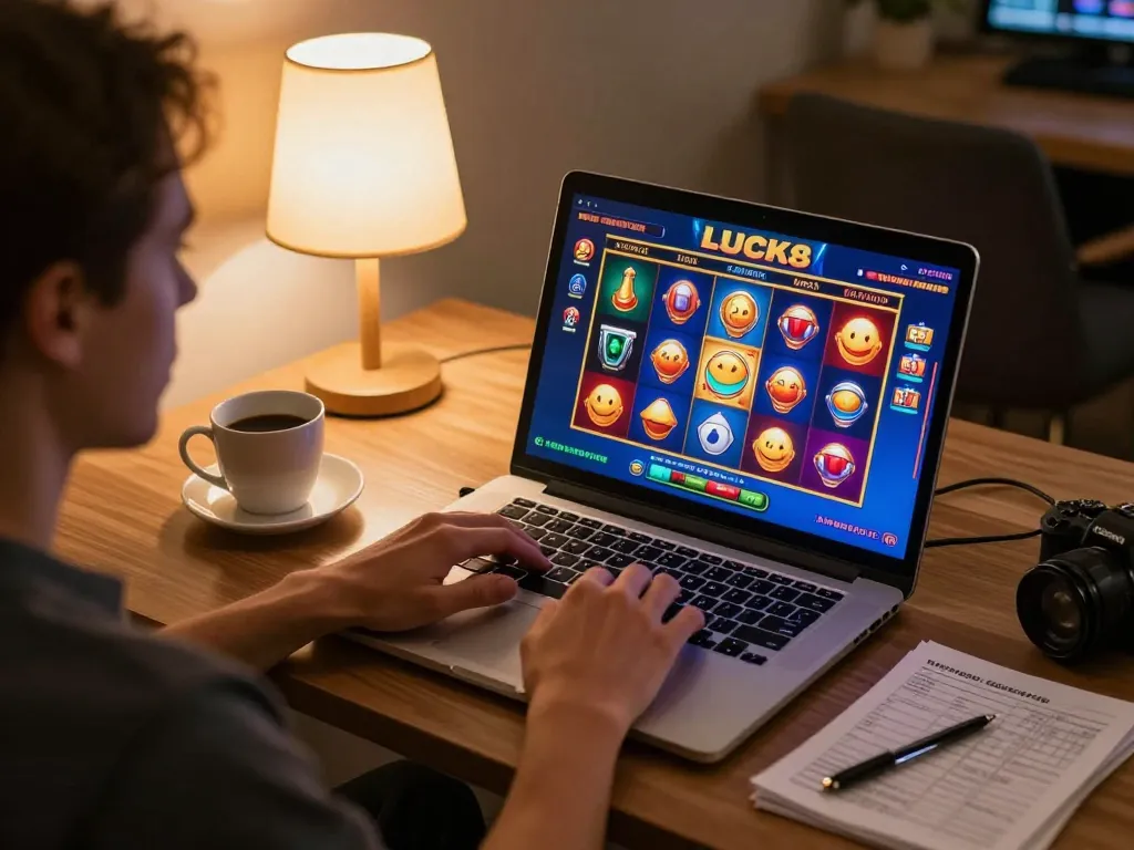 Trải nghiệm trò chơi hấp dẫn trên các máy đánh bạc trực tuyến LUCK8, thể hiện hành động cuộn sinh động và sự tập trung của người chơi.