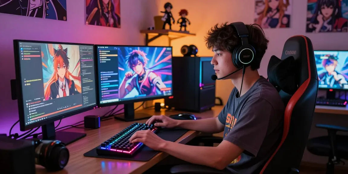 Enjoy immersive AI ecchi chat with vibrant virtual characters in a cozy gaming setup.