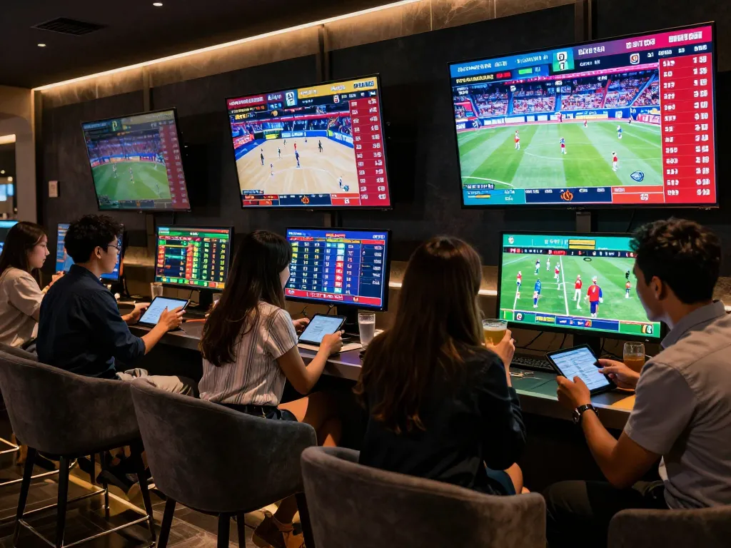 Experience kp88 bet excitement in a modern sports betting lounge with live events.