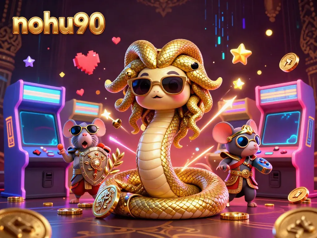 Experience thrilling gameplay with nohu90, featuring a friendly Medusa and vibrant casino game elements.
