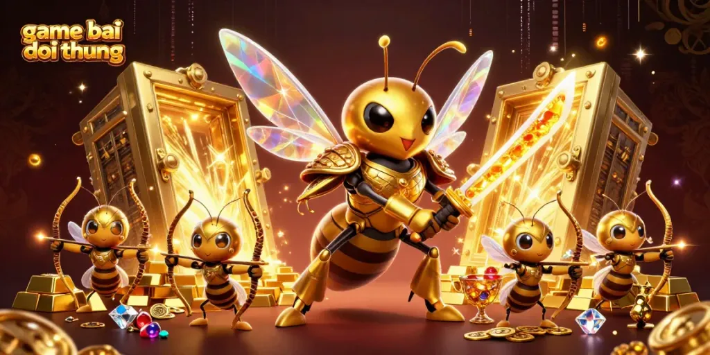 Engage in the enchanting world of game bai doi thuong with vibrant golden characters showcasing their skills.