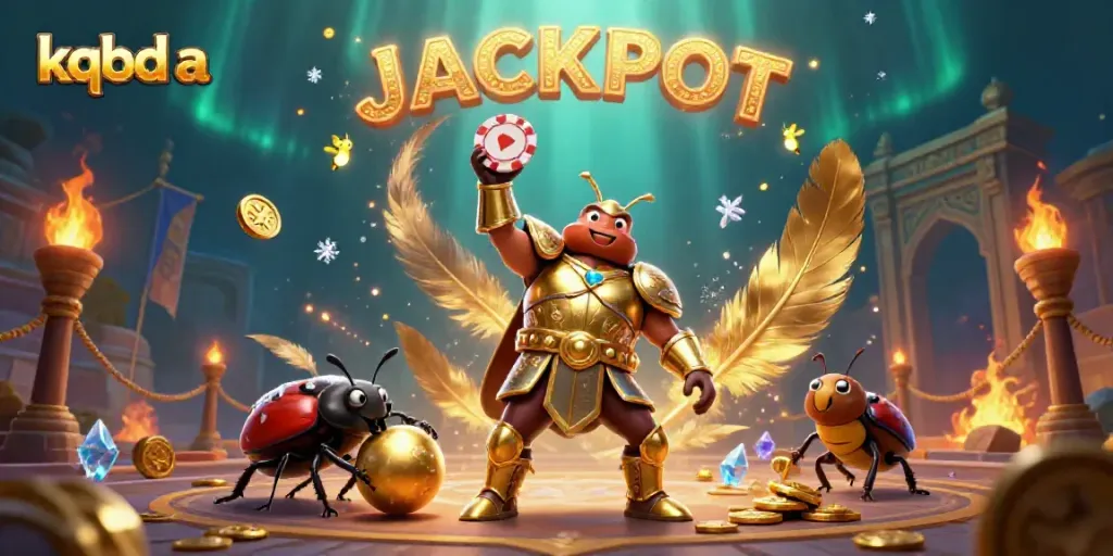 Experience the thrill of gambling with kqbd a as a herculean beetle lifts a poker chip victoriously.