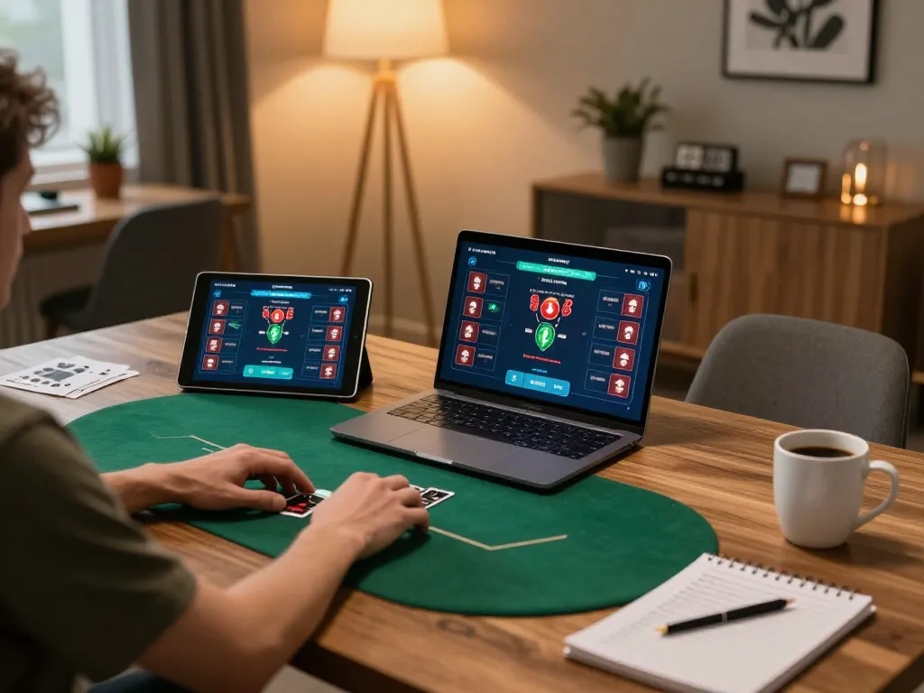 Engaging online poker session on okfun with a dynamic gaming setup and cozy home atmosphere