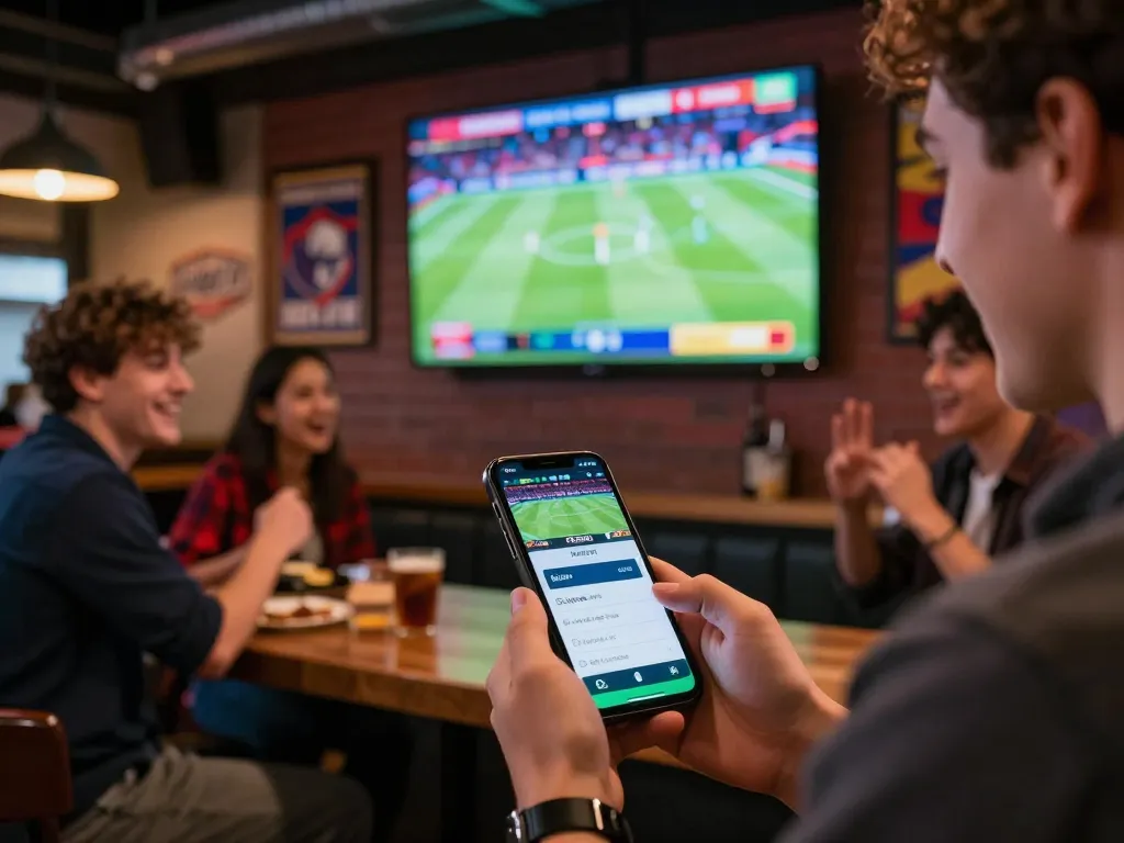Person placing bets on trang cá cược bóng đá app while enjoying a live sports event.