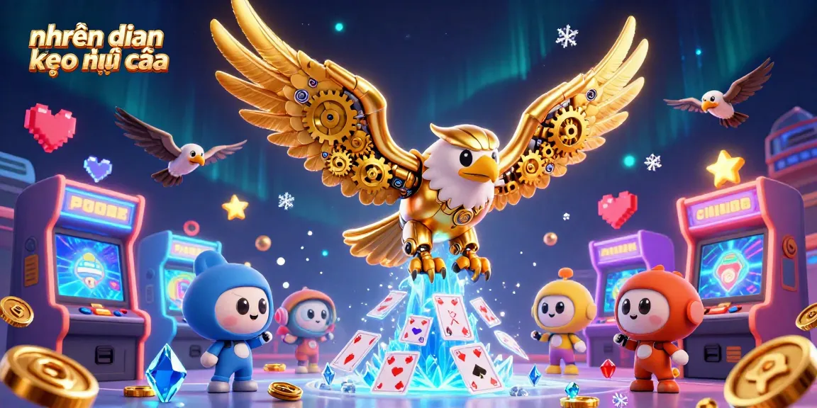 Experience thrilling nhận định kèo nhà cái with a dazzling 3D illustration of cybernetic eagles in a rich casino game scene.