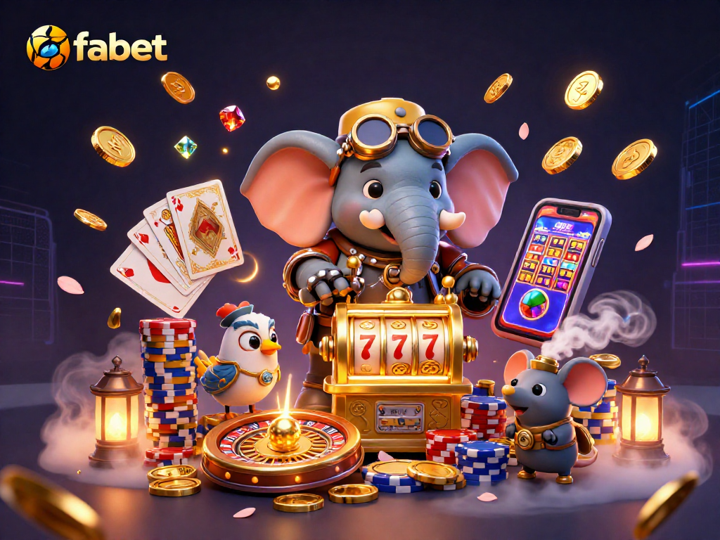 Spin for fun with fabet's vibrant steampunk casino adventure, featuring golden slot machines and animated characters.