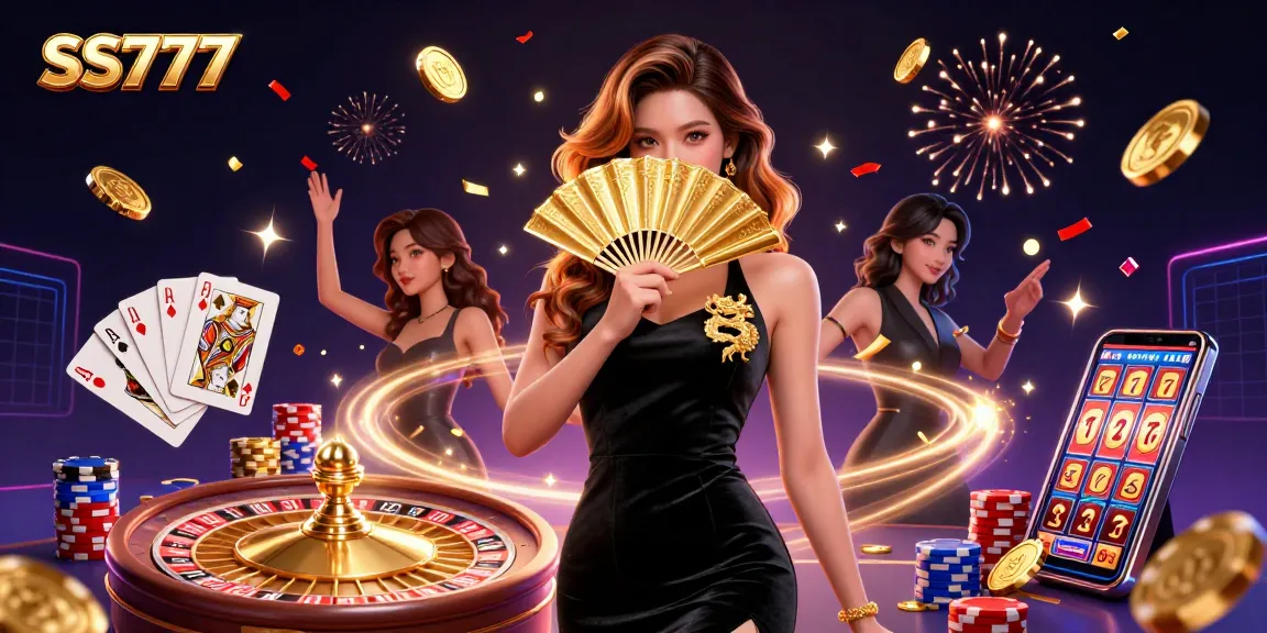 Experience thrilling gaming at SS777 with captivating visuals, majestic characters, and vibrant casino elements.