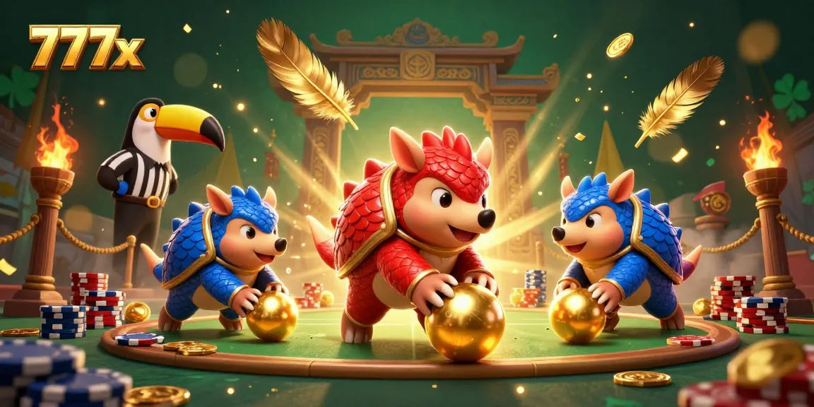 Experience thrilling gameplay with 777x as rival pangolins compete amidst gold and chips.