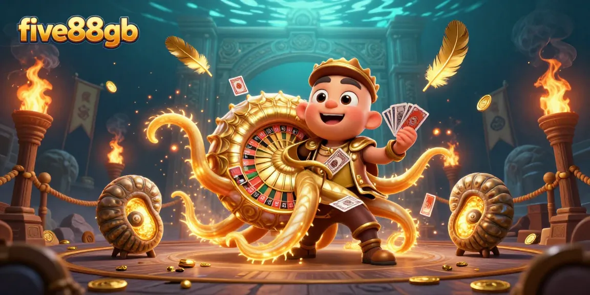 Engage in thrilling bets with five88gb at a stunning 3D casino scene featuring a giant nautilus roulette wheel.