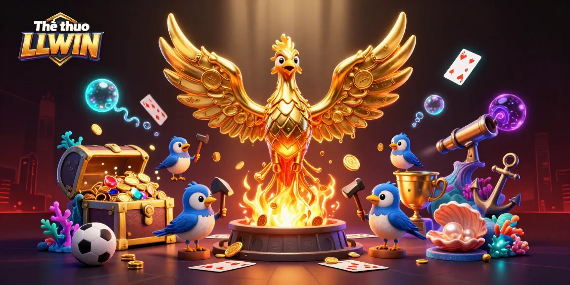 Experience thrilling sports betting with Thể thao LLWIN as golden phoenix emerges from a vibrant casino scene.