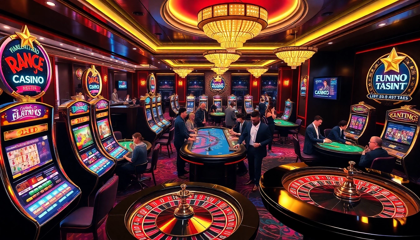 A captivating casino scene at Fun88.se.net with excited players enjoying roulette and slot machines.