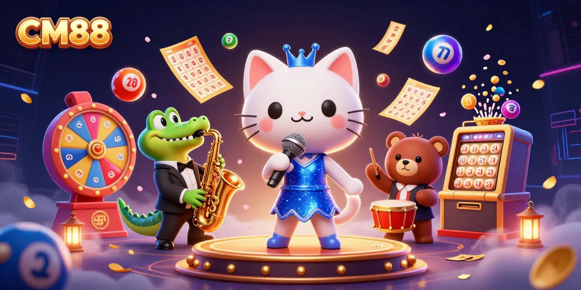Experience CM88's lively casino atmosphere with animated characters and vibrant game elements.