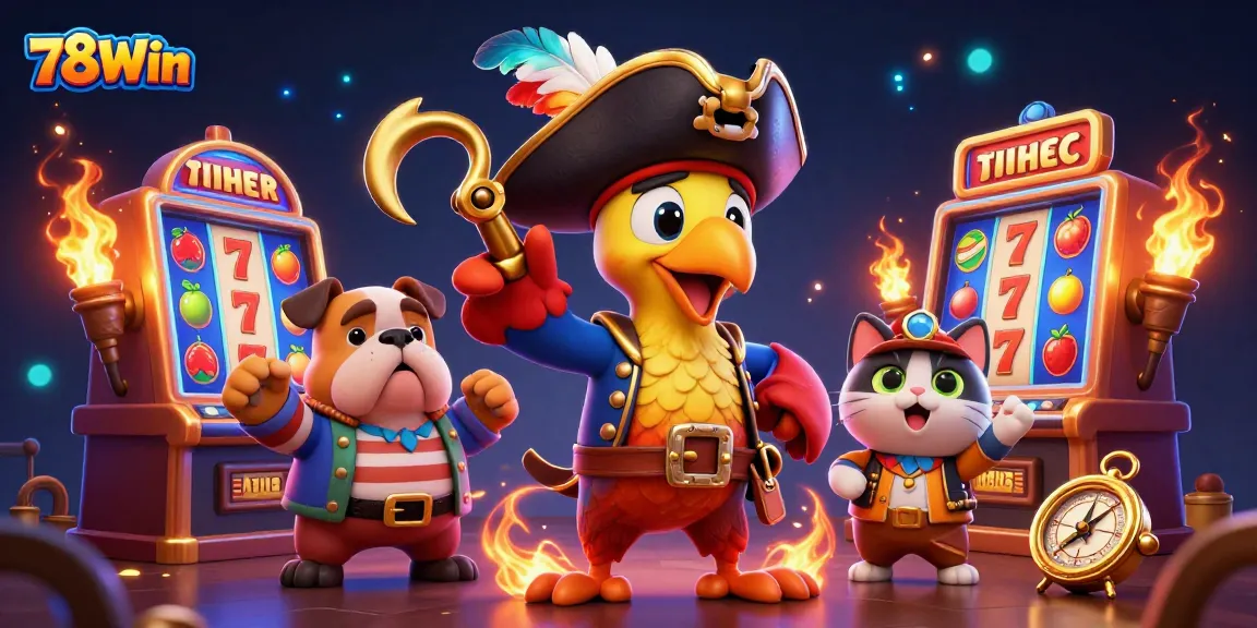 Engaging 3D slot machine scene with 78Win featuring vibrant characters and exciting game elements.