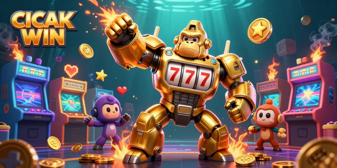 Experience thrilling wins with CICAK WIN in a vibrant 3D casino illustration showcasing dynamic gaming elements.