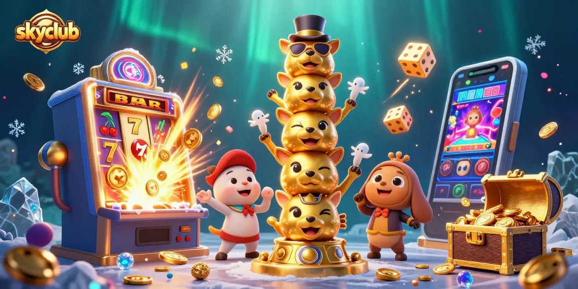 Experience winning strategies at SkyClub with this vibrant 3D casino illustration featuring engaging game elements.