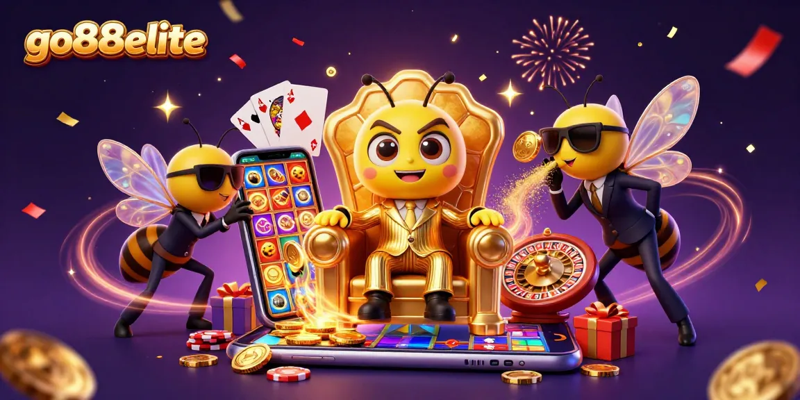 Experience thrilling gaming action with go88elite's vibrant casino-themed illustration full of excitement.