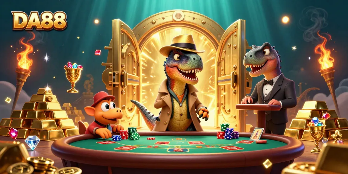 DA88 velociraptor card counter at a blackjack table in a dynamic casino scene.