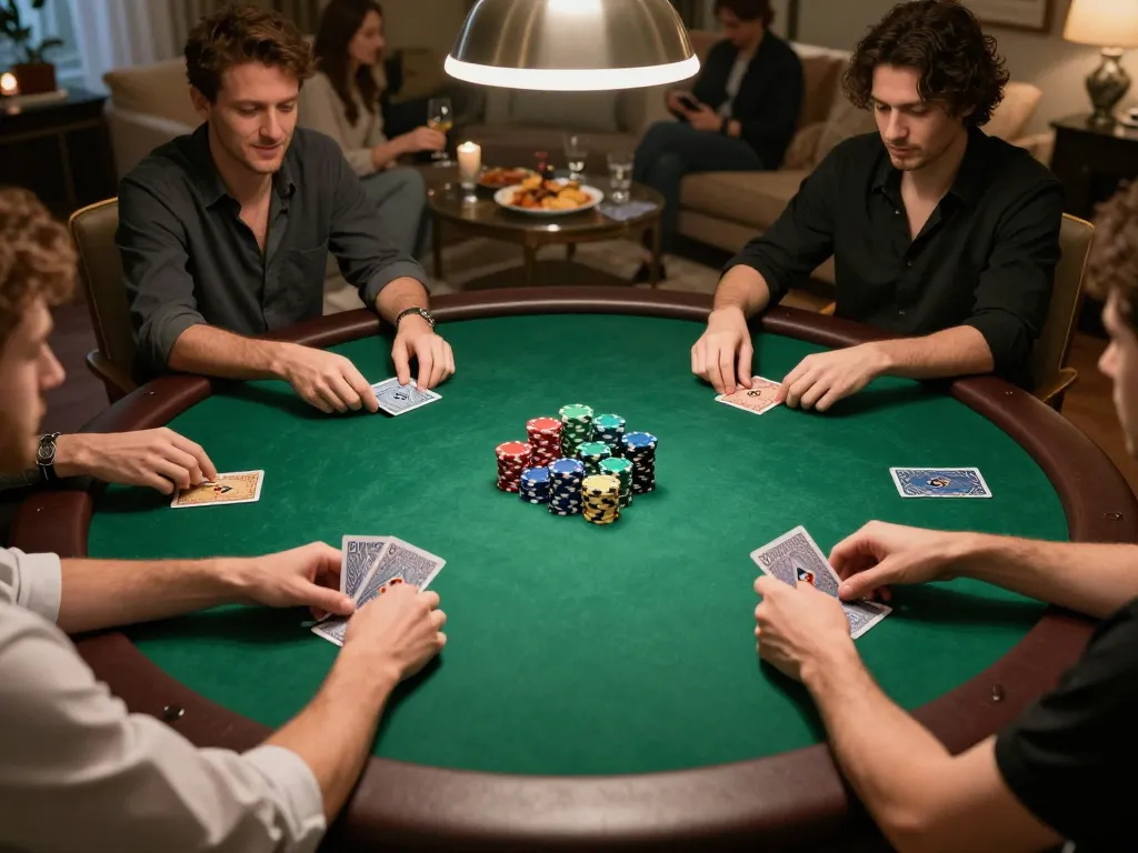 Engaging poker game with players strategizing at a round table, featured on BL555.COM for home gaming.